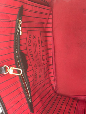 Preloved  Louis Vuitton Damier Ebene Neverfull MM Tote Bag - Red Interior SD3165 020524