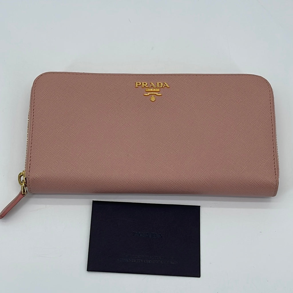 Preloved Prada Pink Saffiano Leather Long Zip Around Wallet 164 (K) 021424