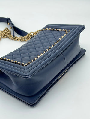 Chanel Blue Quilted Lambskin Leather Chain Clutch Flap Bag - Yoogi's Closet
