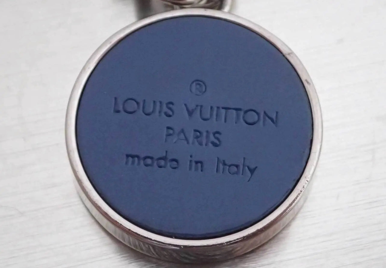 Preloved Louis Vuitton Aqua Flower Bag Charm Key Ring Silver/Blue