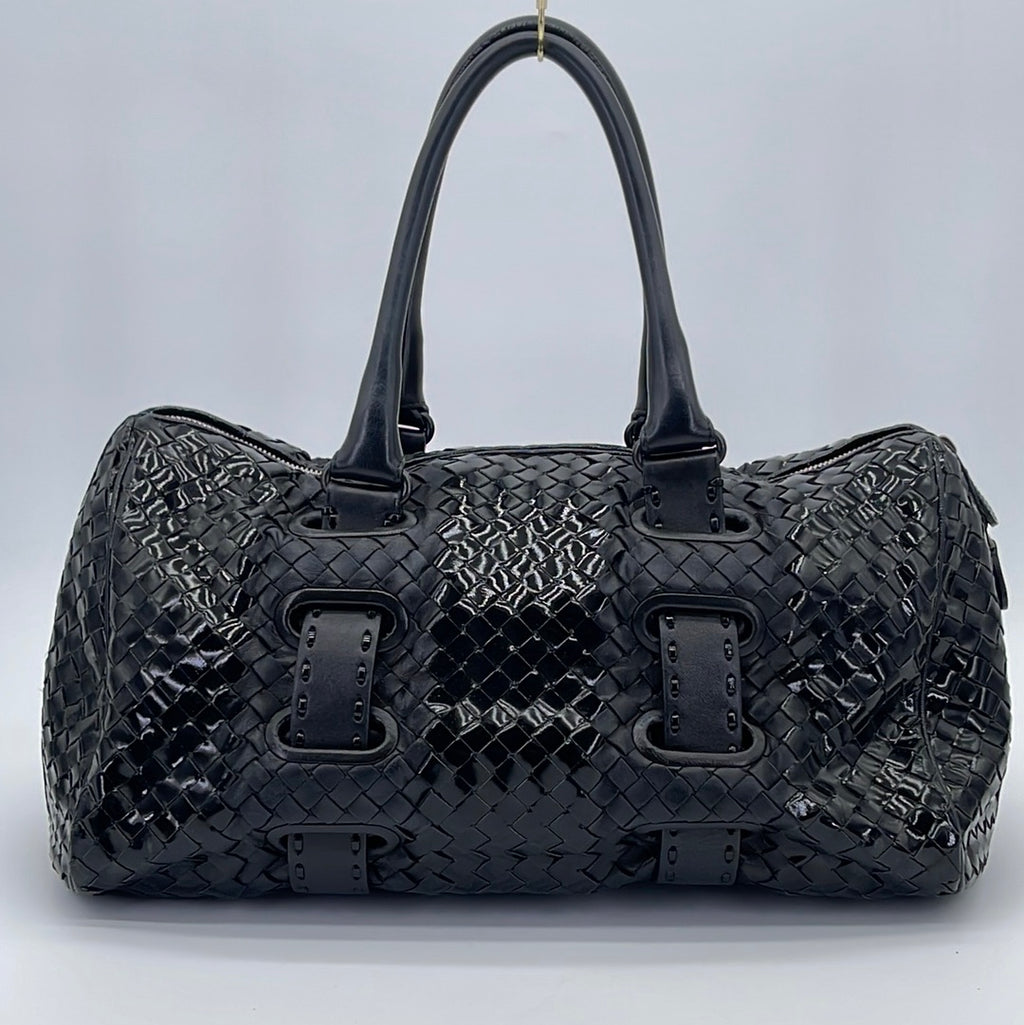 Preloved Bottega Veneta Black Patent Intrecciato Leather Boston Bag MBTT3V4 030124 P