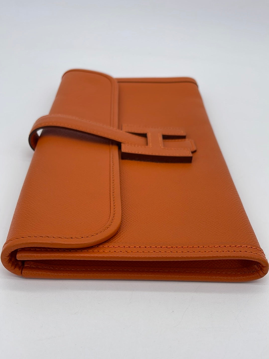 Preloved Hermes Orange Leather Jige PM Clutch QSquare+ 082323
