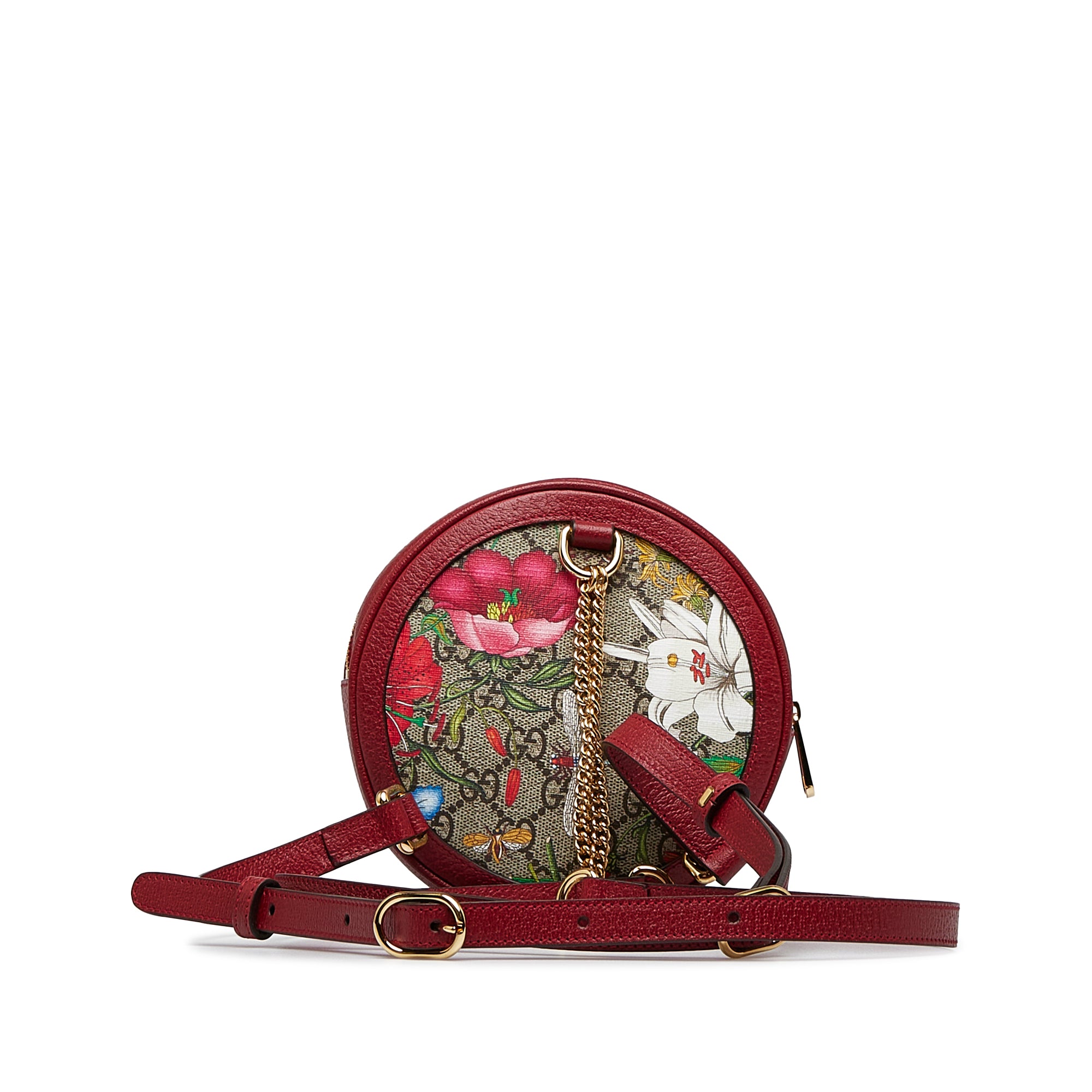 gucci floral mini backpack Preloved Gucci Ophidia Round Floral Coated Canvas with Red Leather Bac – KimmieBBags LLC