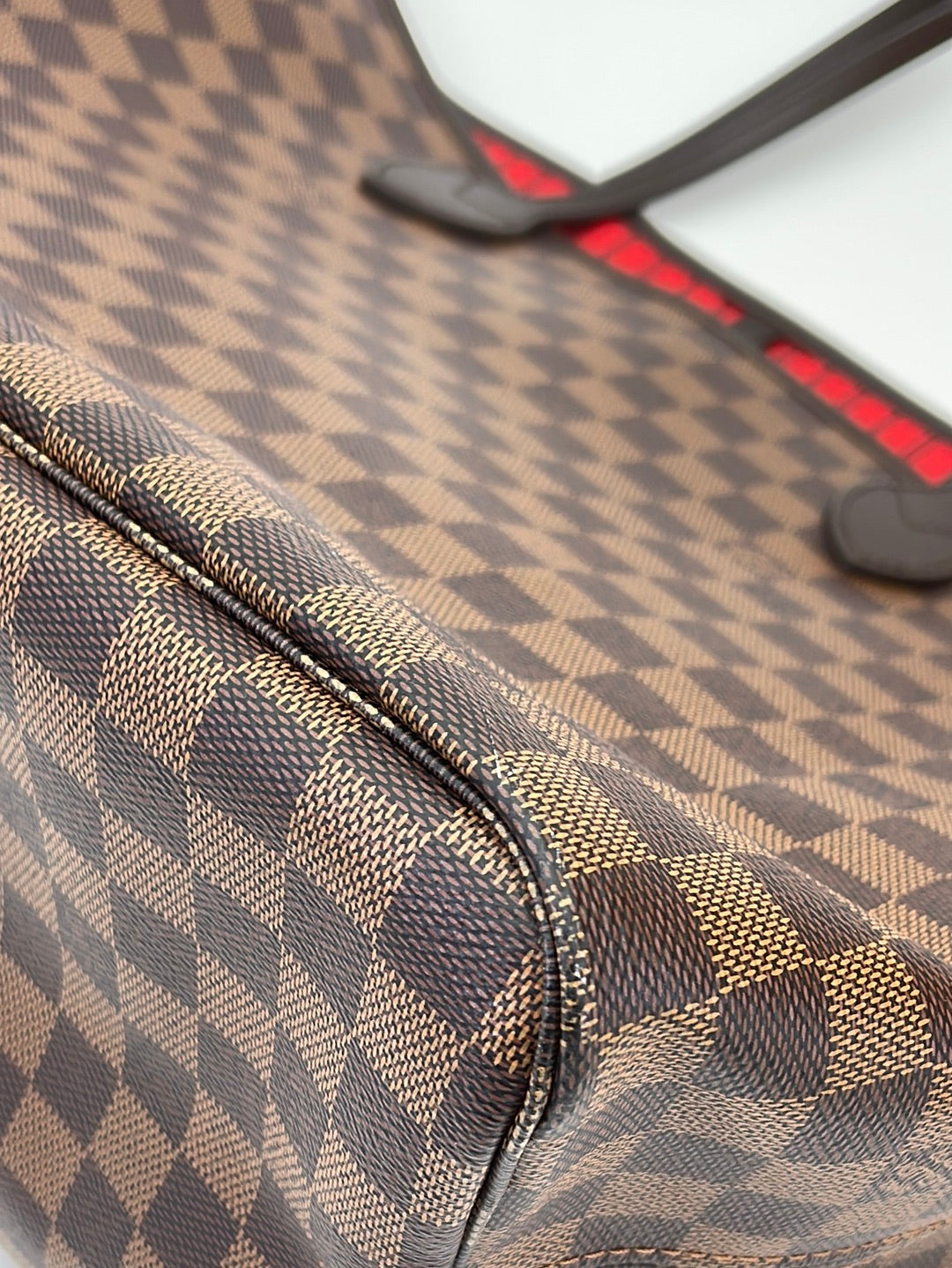 PRELOVED Louis Vuitton Damier Ebene Neverfull GM Tote Bag - Red Interior SD3280 020524
