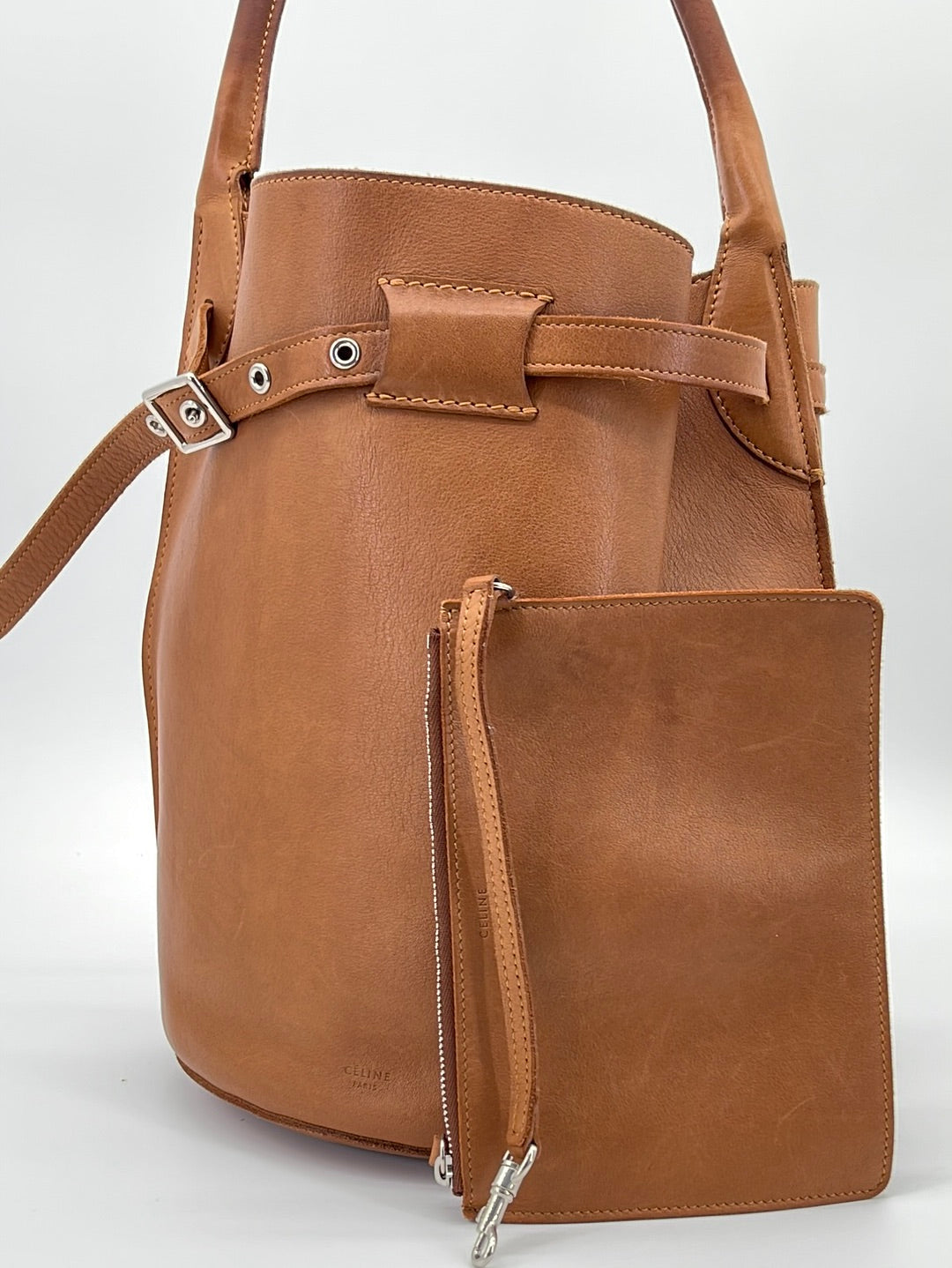 CELINE Big Bag Nano Bucket Leather Shoulder Bag Tan