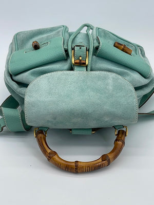 Preloved GUCCI Teal Suede Bamboo Backpack 6JY8RQX 031824 H