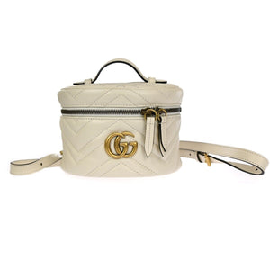 Preloved Gucci GG Marmont Vanity White Matelasse Leather Mini Backpack 5985940416 012324