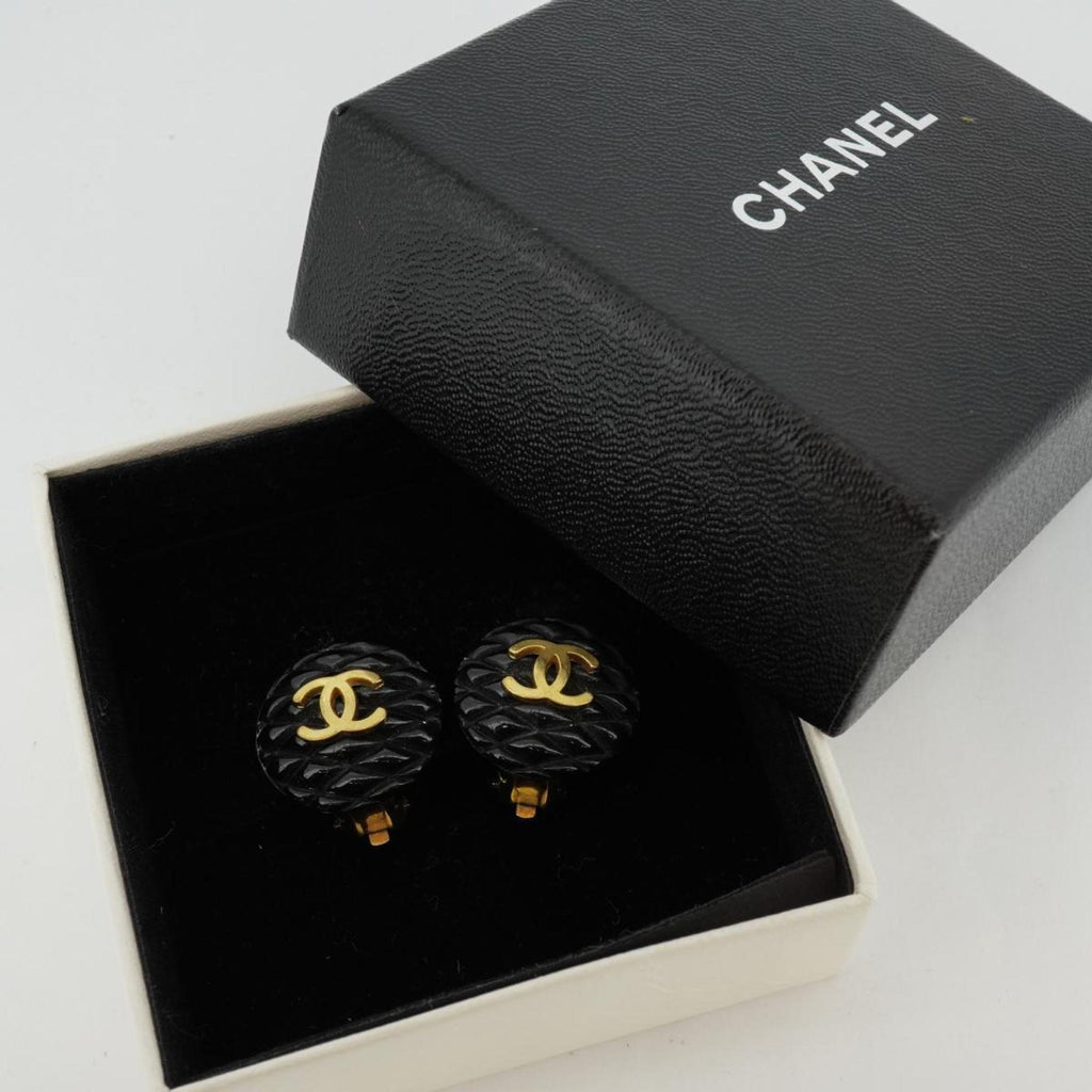 Preloved Chanel Black Quilted Resin Coco Mark 93A Earrings 950359 012924