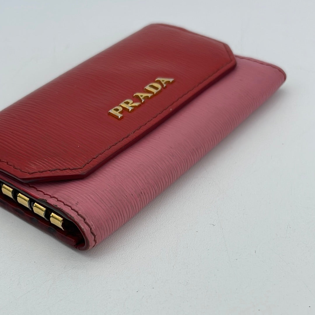 Preloved Prada Saffiano Pink and Red Leather 6 Ring Key Case YXCVWXC 031224 H