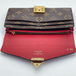 Louis Vuitton Red Brown Pallas Monogram Wallet　with name with box