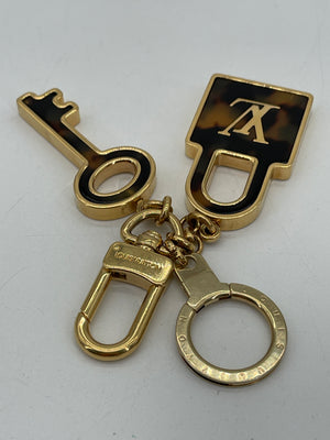 Preloved Louis Vuitton Lock and Key Gold and Tortoise Bag Charm