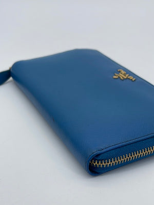 PRELOVED Prada Blue Saffiano Leather Zip Around Long Wallet 236 020524