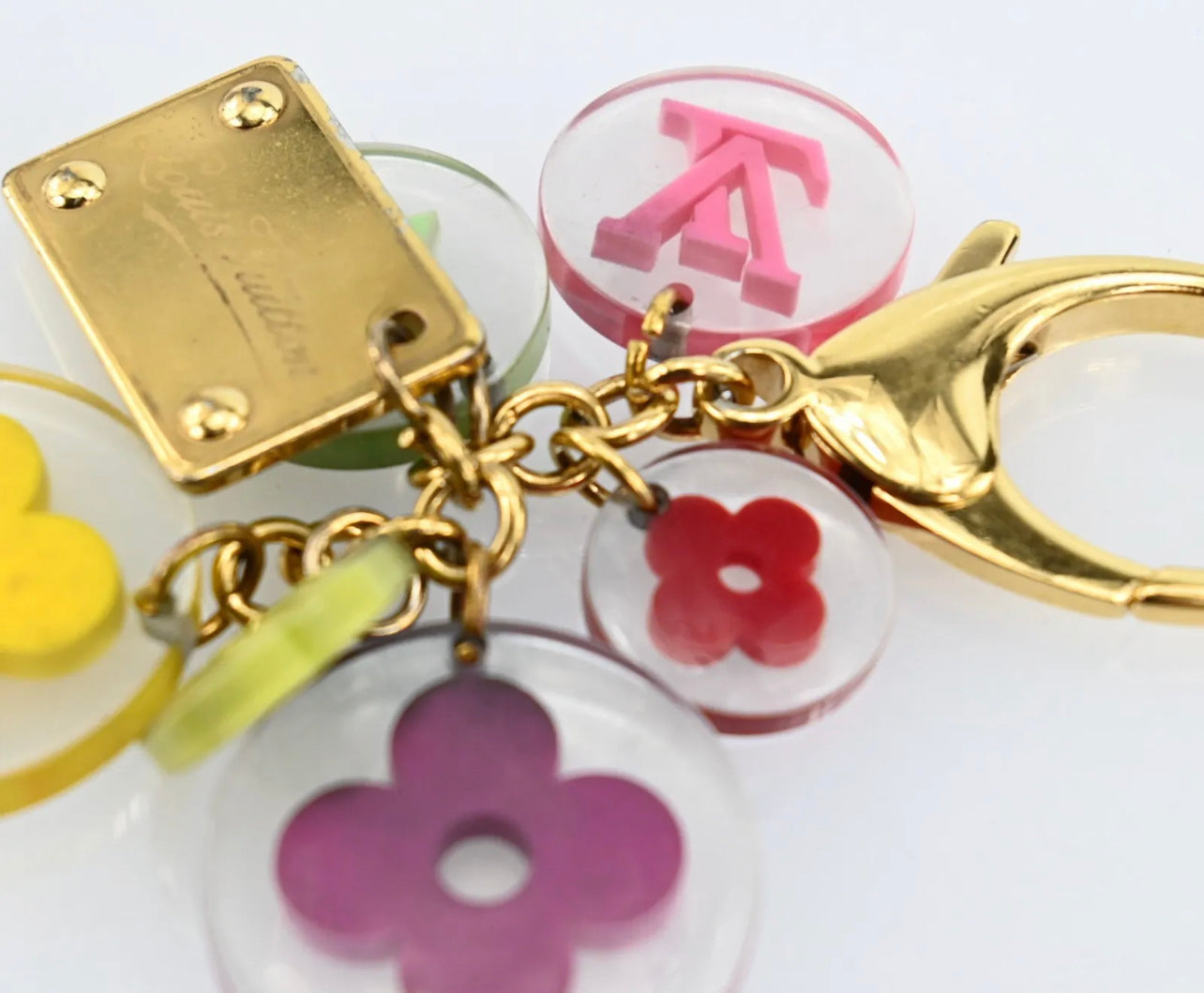 Preloved Louis Vuitton Flower Key Chain Gold Multicolor Resin Bag Char –  KimmieBBags LLC