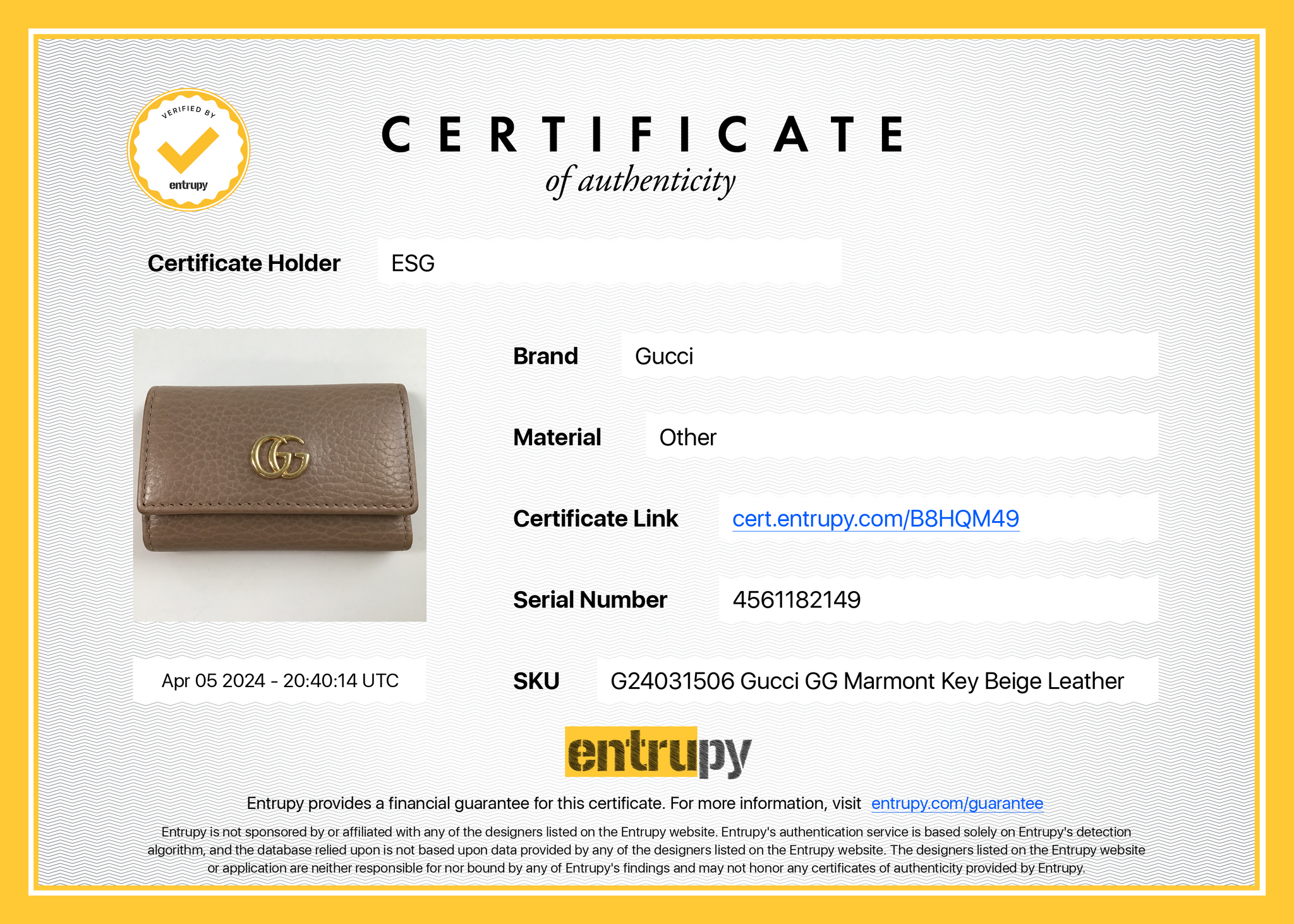 Preloved Gucci Beige Leather Marmont 6 Key Holder B8HQM49 041124 B