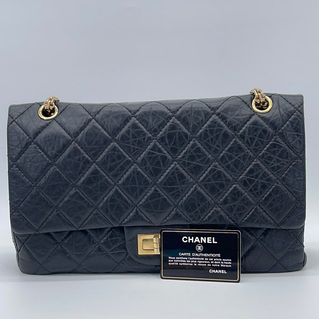 Chanel Quilted 2.55 Reissue 227 Double Flap Denim Gold Hardware