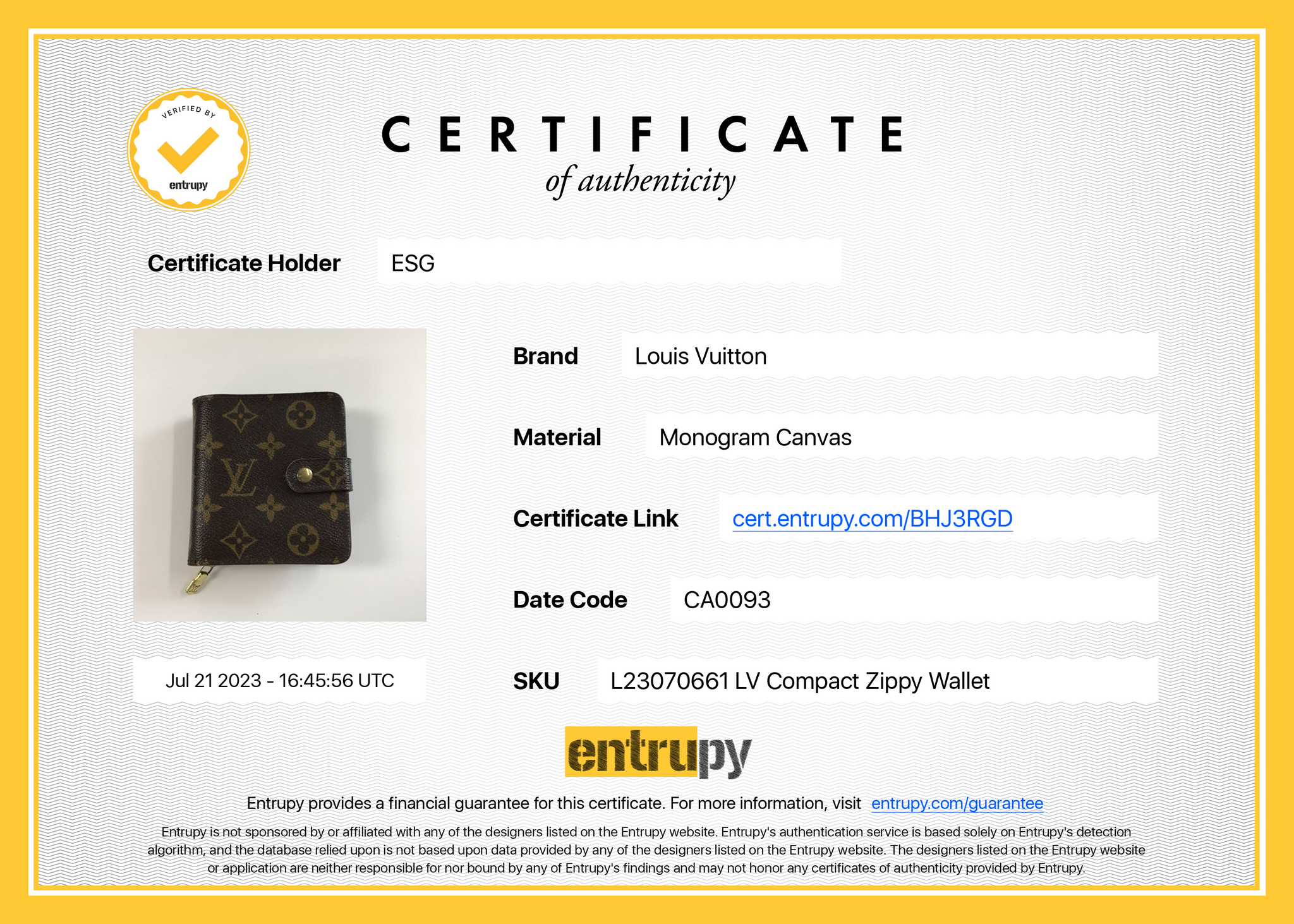 Louis Vuitton Monogram Compact Wallet Zippy Snap Zip 91lv225s For