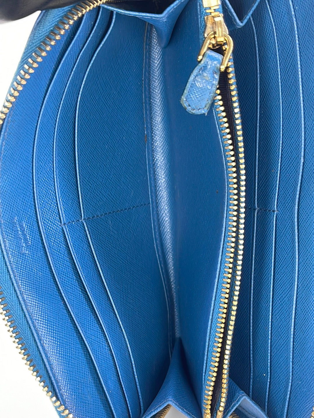 PRELOVED Prada Blue Saffiano Leather Zip Around Long Wallet 236 020524
