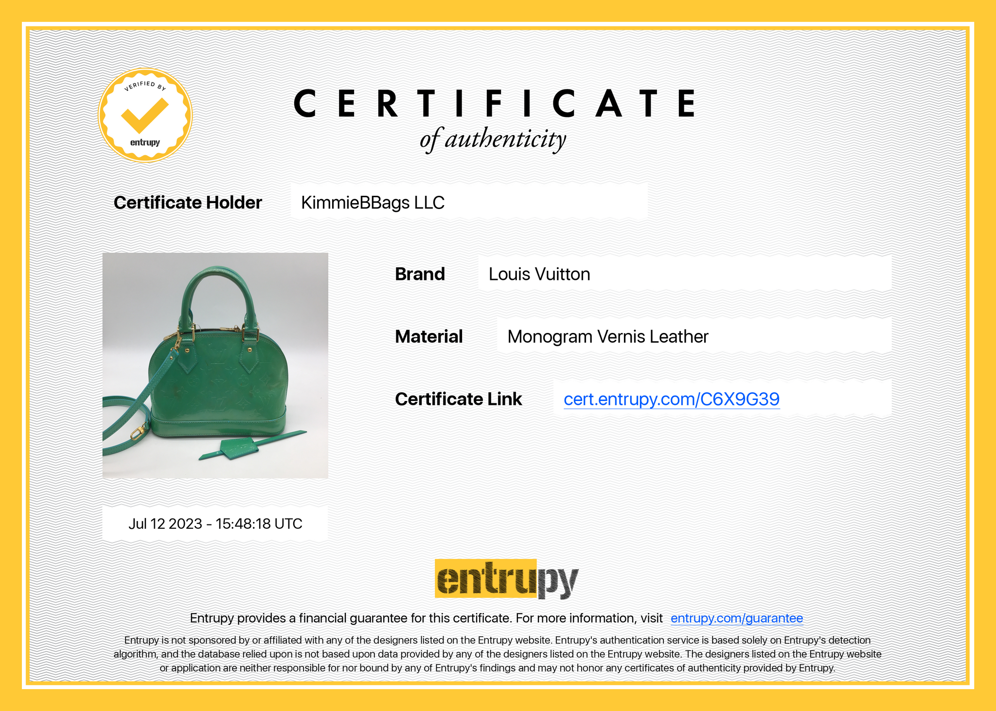 Green Louis Vuitton Monogram Vernis Alma MM Handbag