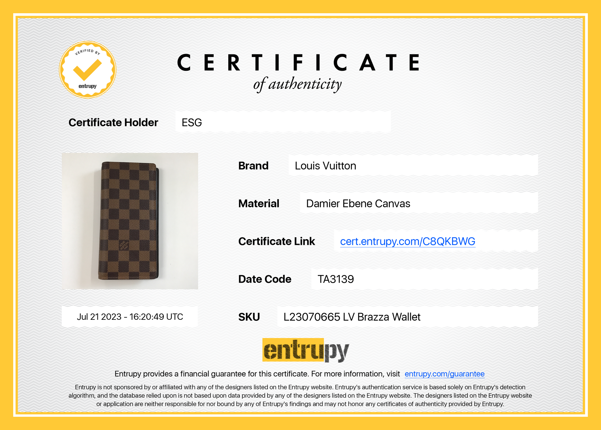 Authenticity Guaranteed - Louis Vuitton Taiga Bifold Wallet