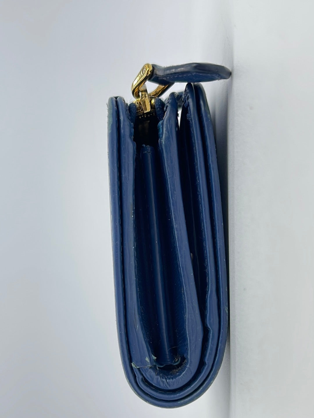 Preloved Prada Blue Saffiano Leather French Wallet 107F 091023
