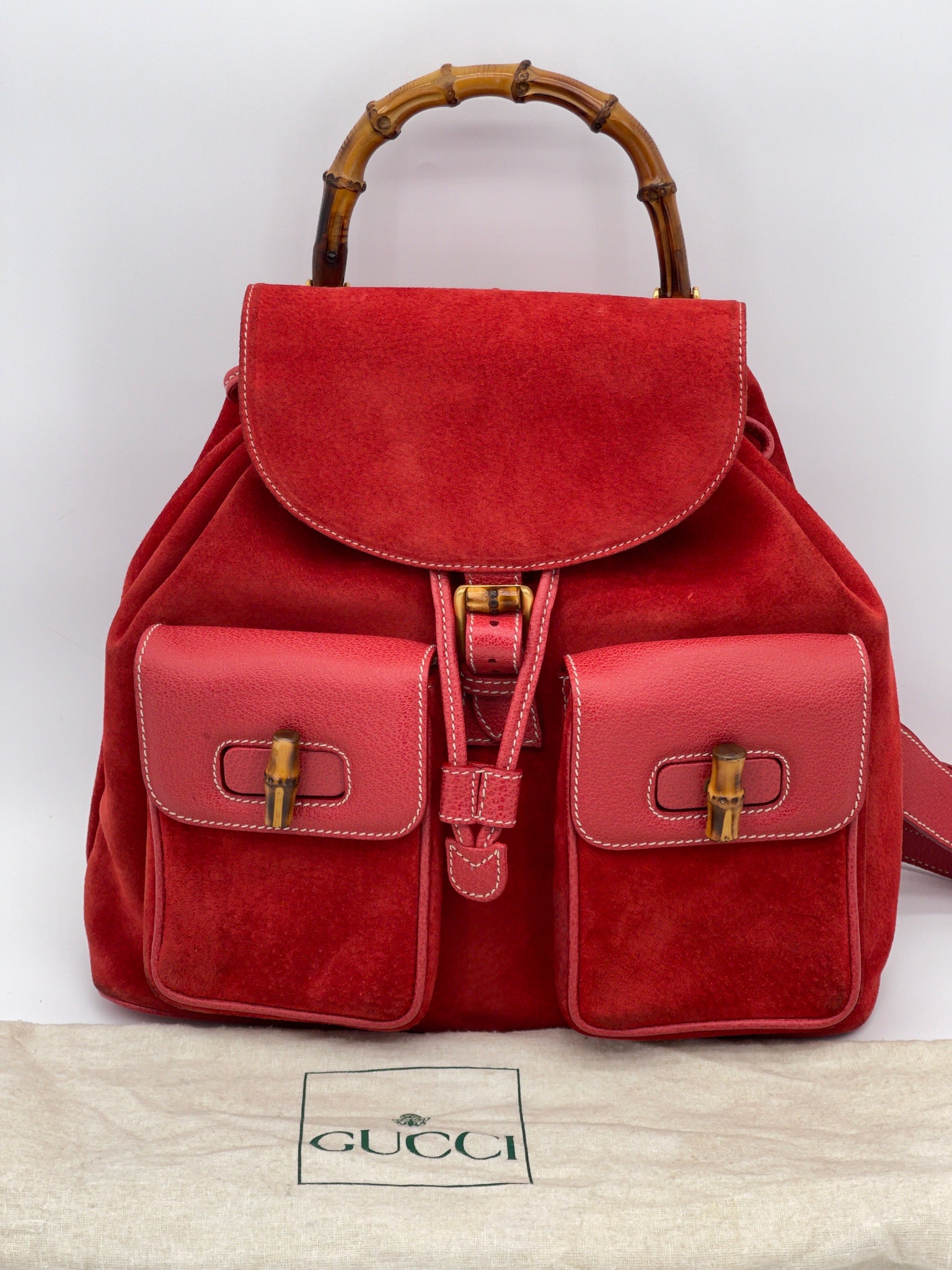 Preloved GUCCI Red Suede Bamboo Backpack 9WY62RX 061224 P 