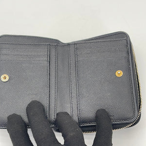 Preloved Saint Laurent Black Matelasse Chevron Leather Classic Monogram Zip Around Wallet GUE4037230318 020824