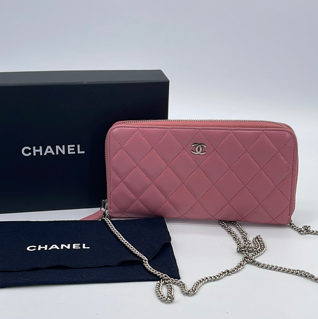 GIFTABLE Preloved CHANEL Quilted Matelasse CC Logo Pink Lambskin Long Zippy  Wallet 15882778 082323