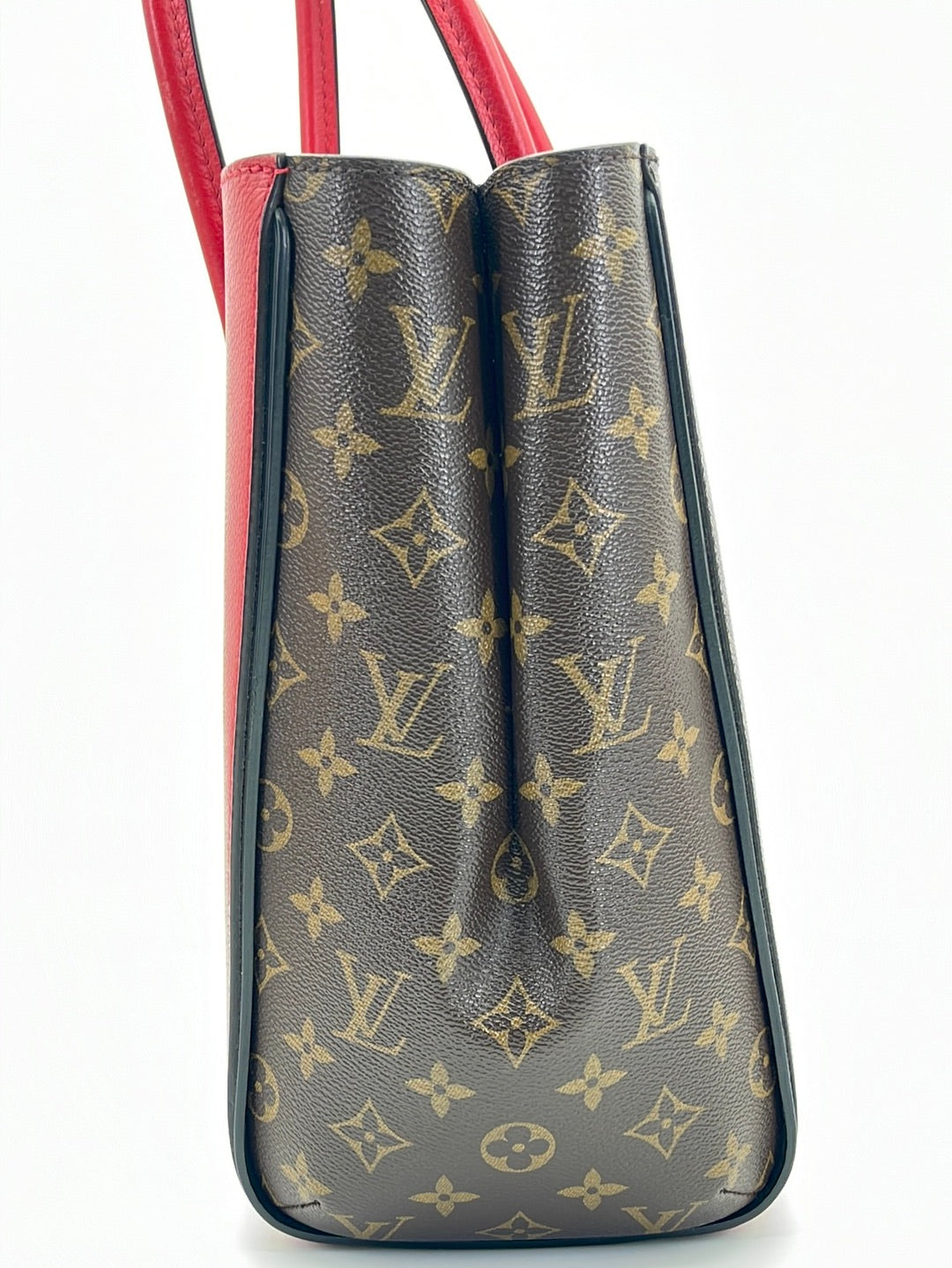 082923 Preloved Louis Vuitton Monogram and Red Leather Kimono MM