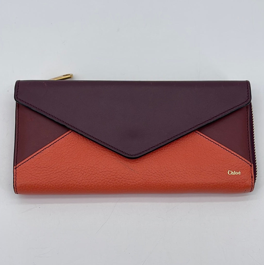 Preloved Chloe Purple and Pink Leather Envelope Zip Around Long Wallet 02149965 022324 H