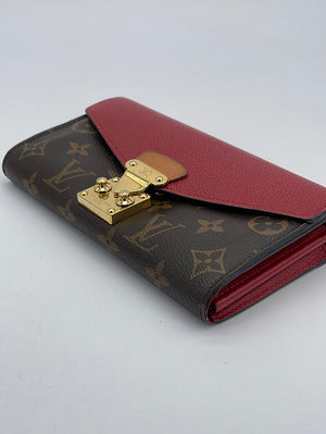 Authentic Louis Vuitton Classic Monogram and Red Calfskin Leather Pallas  Compact Wallet – Italy Station