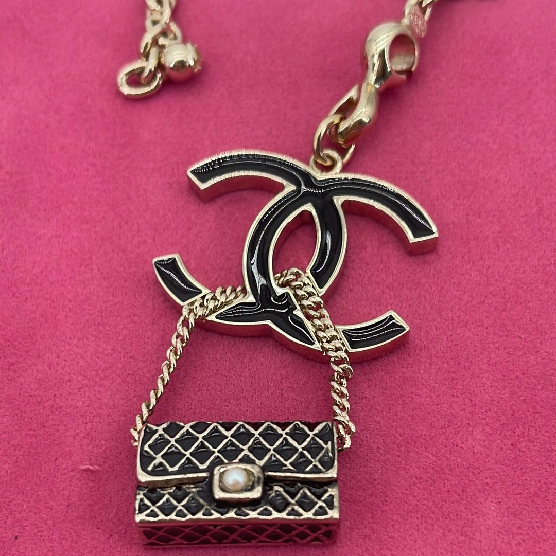 Chanel Classic Vintage Black Quilted Lambskin 24K Gold Chain CC Charm 12  Bag - My Dreamz Closet