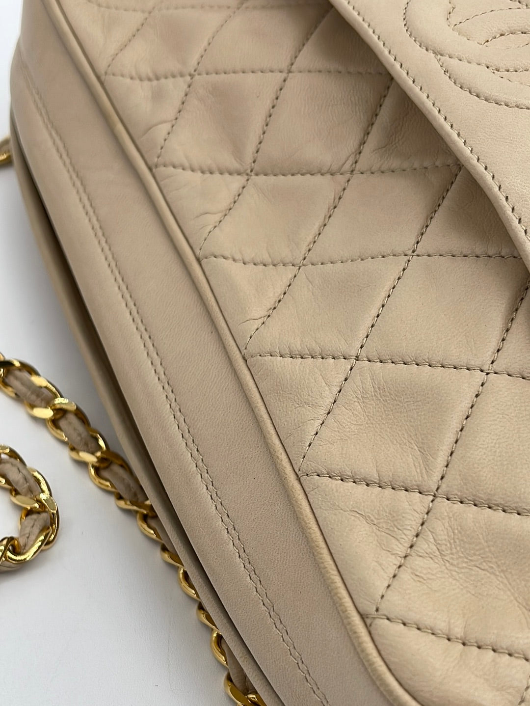 Authentic Chanel Vintage Beige Lambskin Quilted Camera Style Handbag –  Classic Coco Authentic Vintage Luxury