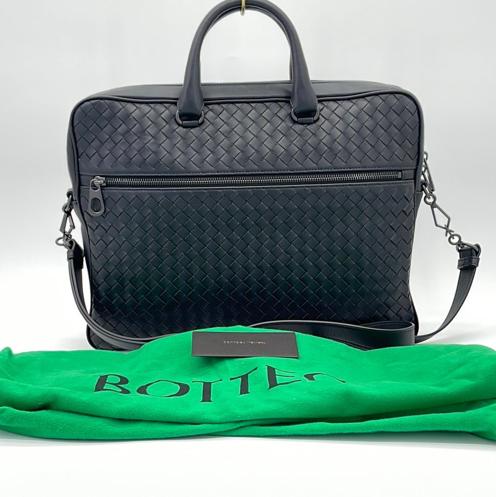 Preloved Bottega Veneta Black Intreciatto Leather Briefcase B07966682X 100623