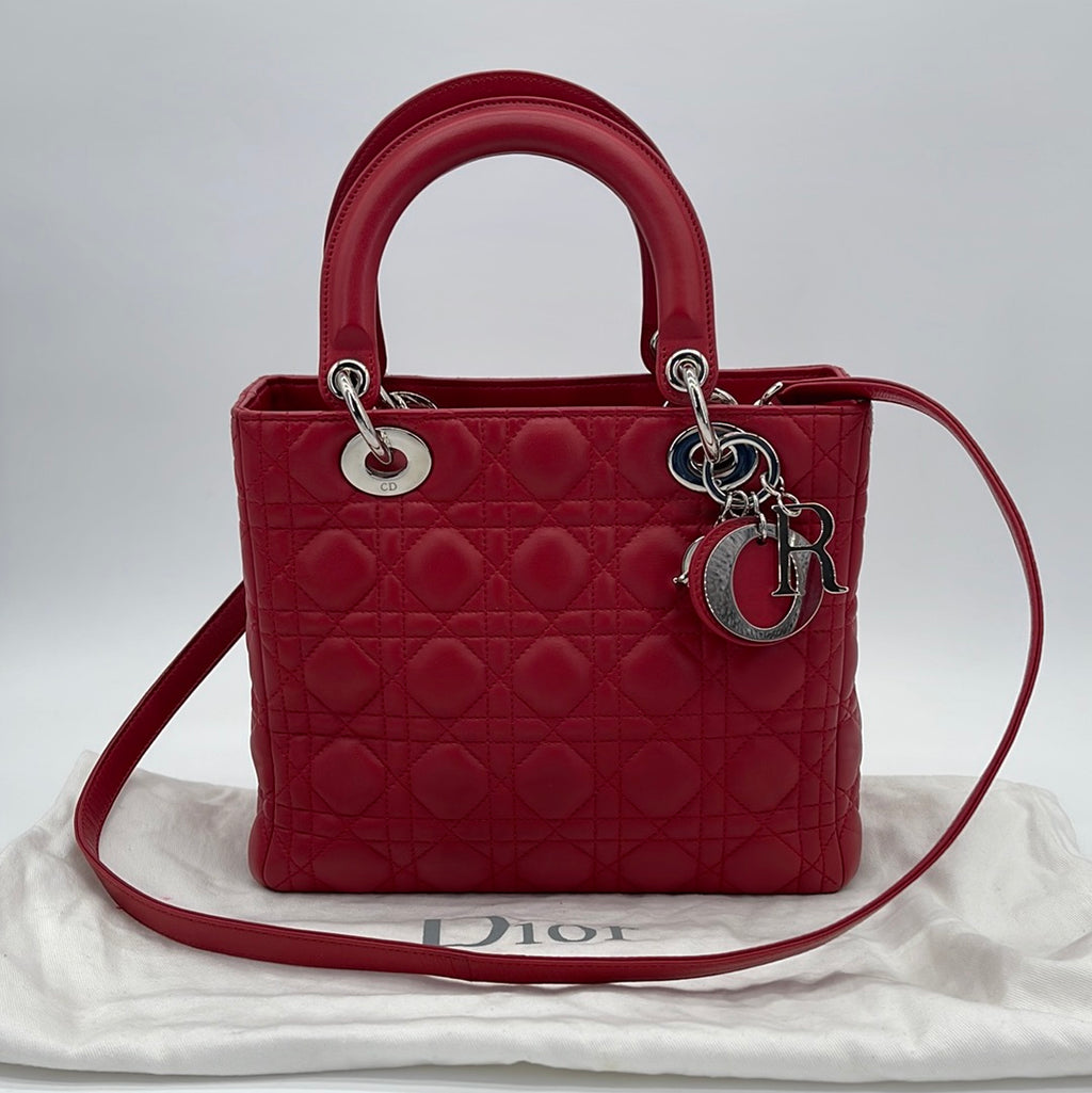 Preloved Christian Dior Cannage Red Quilted Lambskin Medium Lady Dior Bag 96MA1101 011724