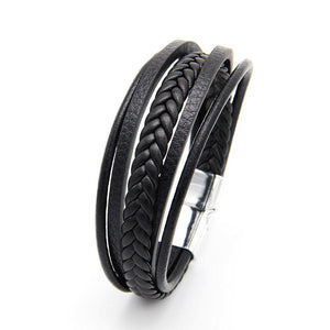 Men's BLACK Genuine Leather Bracelets Multilayer Braided Rope Bracelet - DEAL OF THE NIGHT 060723