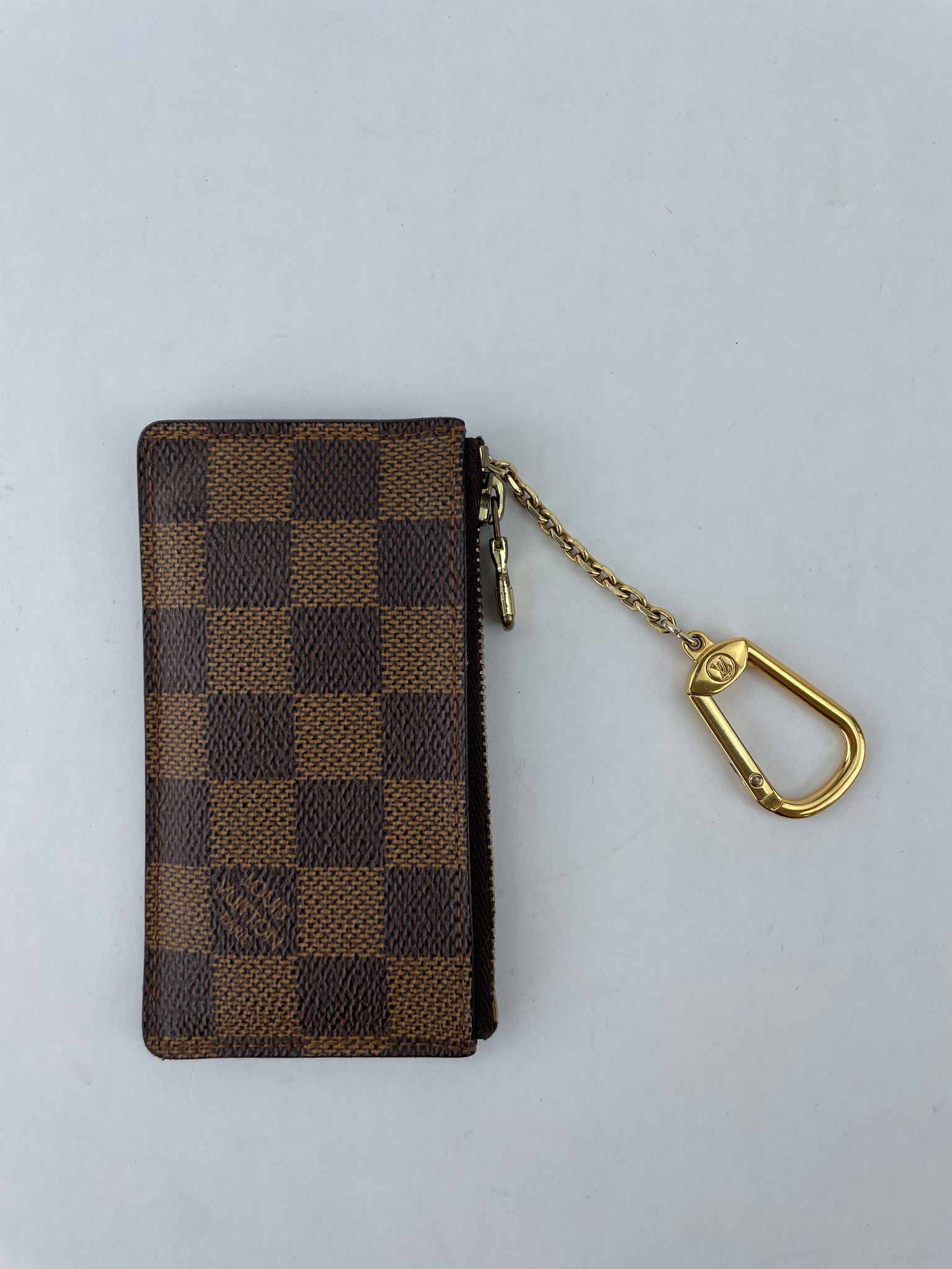Louis Vuitton Damier Ebene Key Pouch Pochette Cles Keychain Card Coin Case  1130lv23