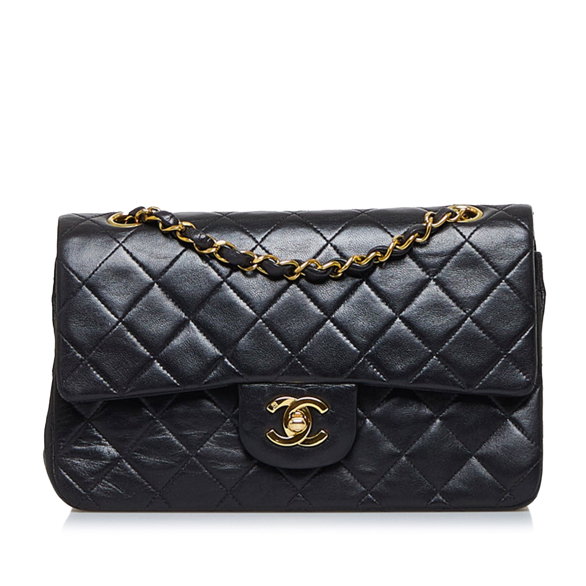 CHANEL Lambskin Quilted Mini Golden Plate Flap Black 1092231