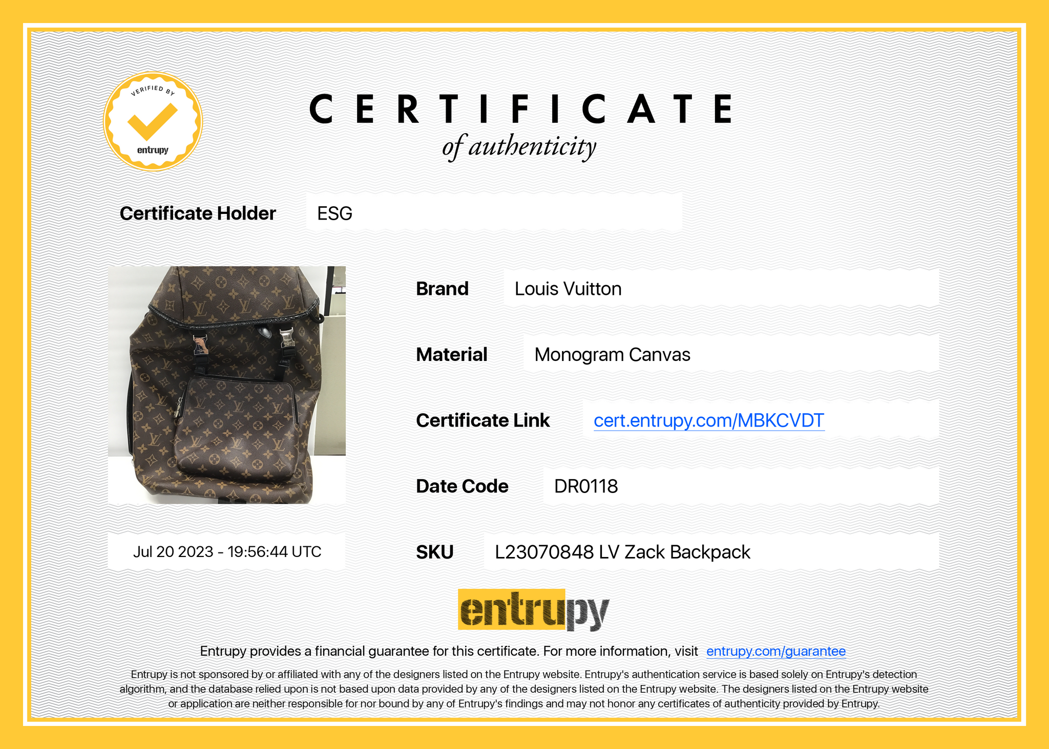 PRELOVED Louis Vuitton Monogram Macassar Zack Backpack DR0118 080123