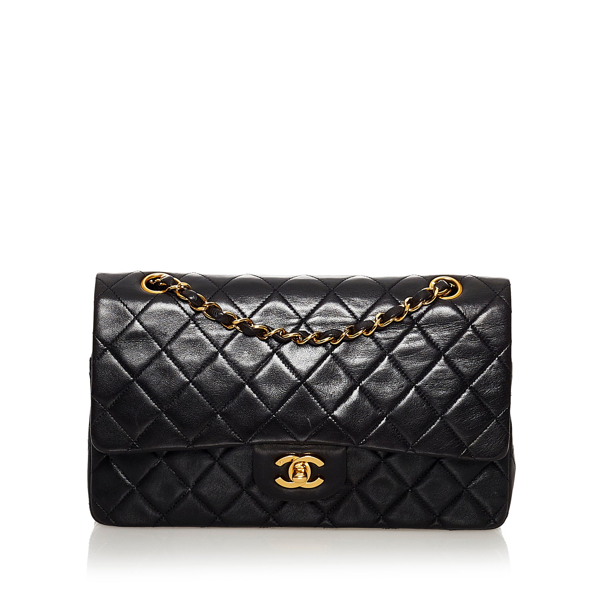 Preloved Chanel Black Quilted Lambskin Medium Double Flap 24-Karat Gol –  KimmieBBags LLC