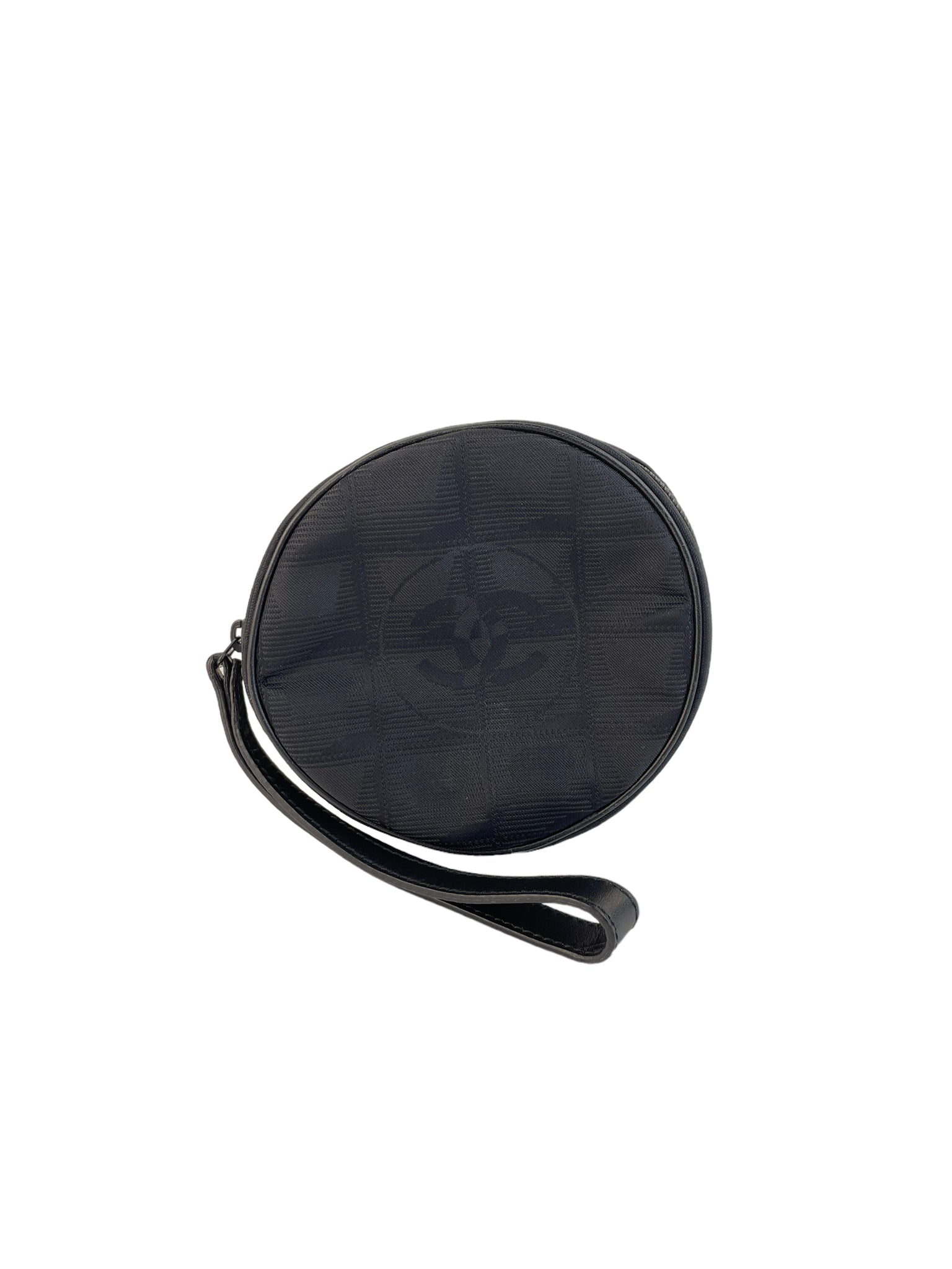 Preloved Chanel Black Canvas Round Travel Line Wristlet Pouch 6906705 – KimmieBBags  LLC