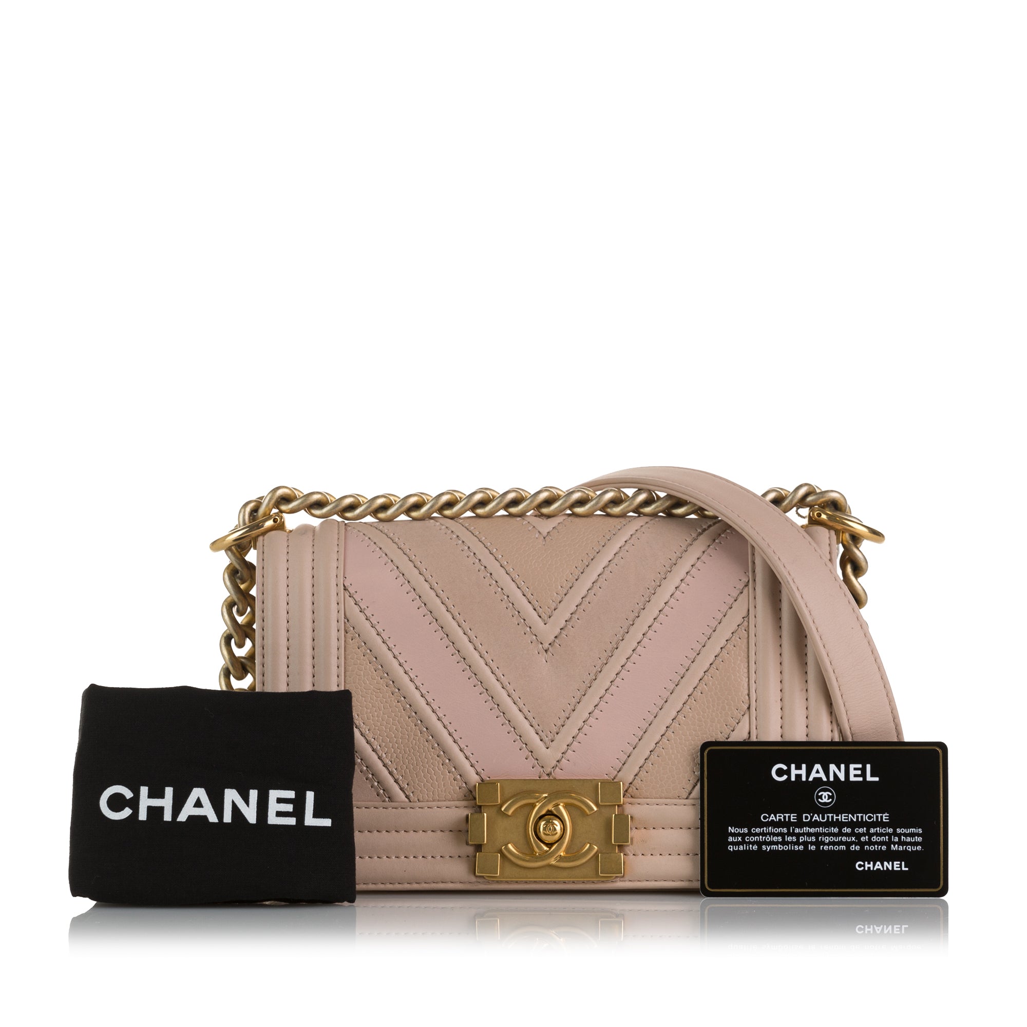 PRELOVED Chanel Nude and Pink Chevron Quilted Leather Small Boy