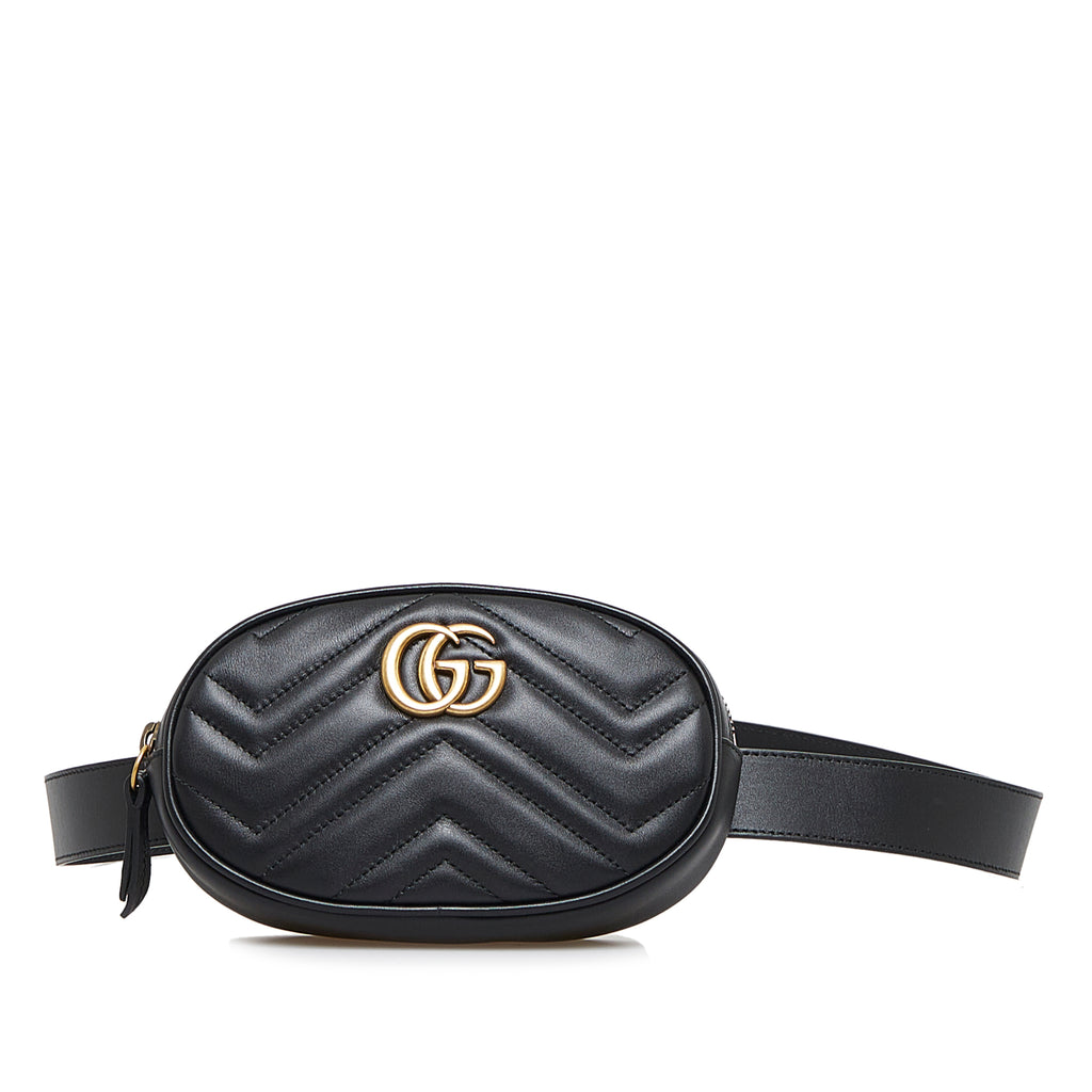 Preloved Gucci Black GG Marmont Matelasse Belt Bag 476434 92123 $360 OFF Flash Sale