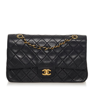Chanel Black Satin Leather Square Vintage Flap Shoulder Bag Chanel