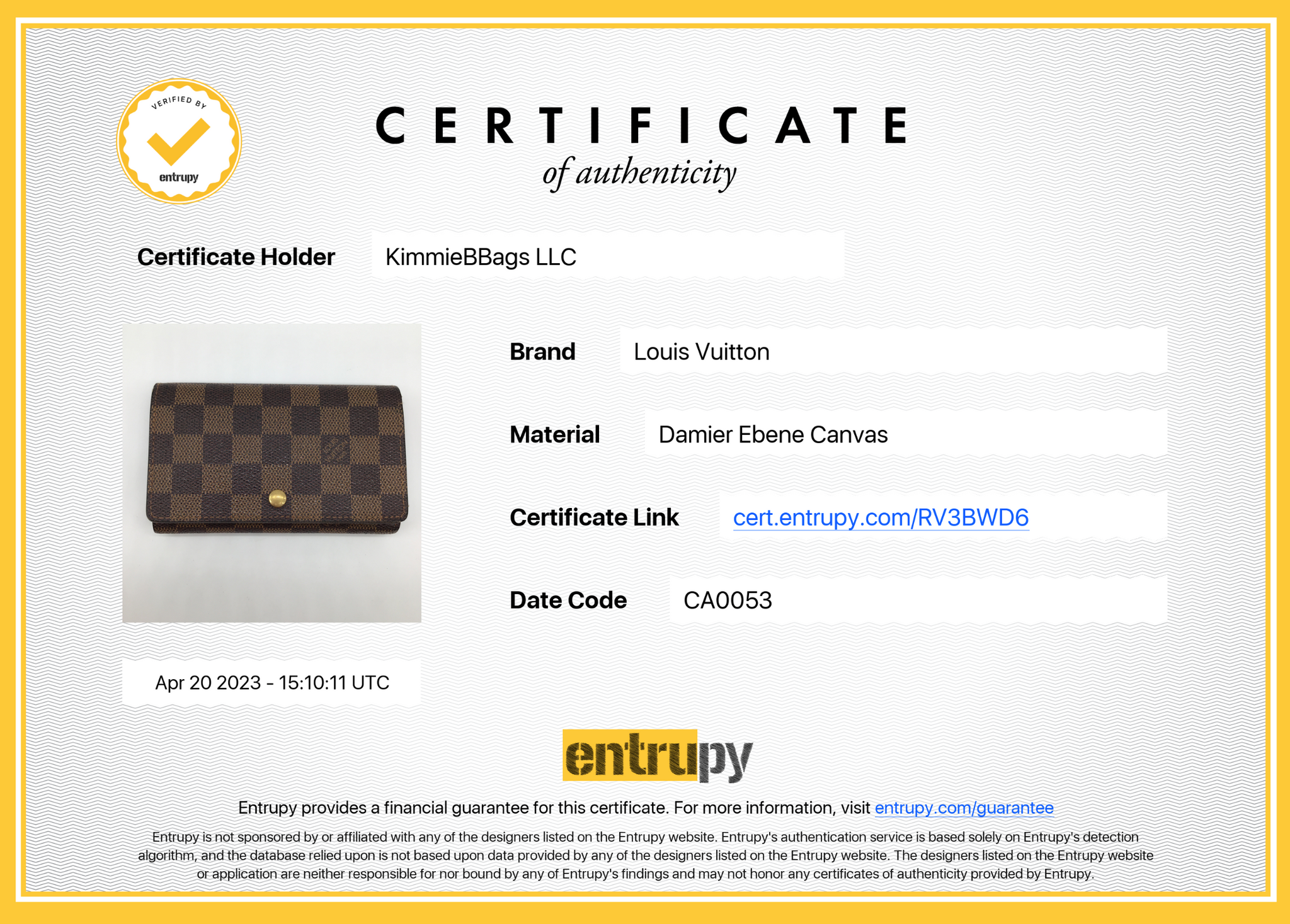 Preloved Louis Vuitton Damier Ebene Porte Canvas Bifold Wallet CA0053 –  KimmieBBags LLC