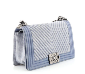 CAYOU AUCTION WINNER Preloved Chanel Denim Blue Medium Boy Bag Aged S –  KimmieBBags LLC