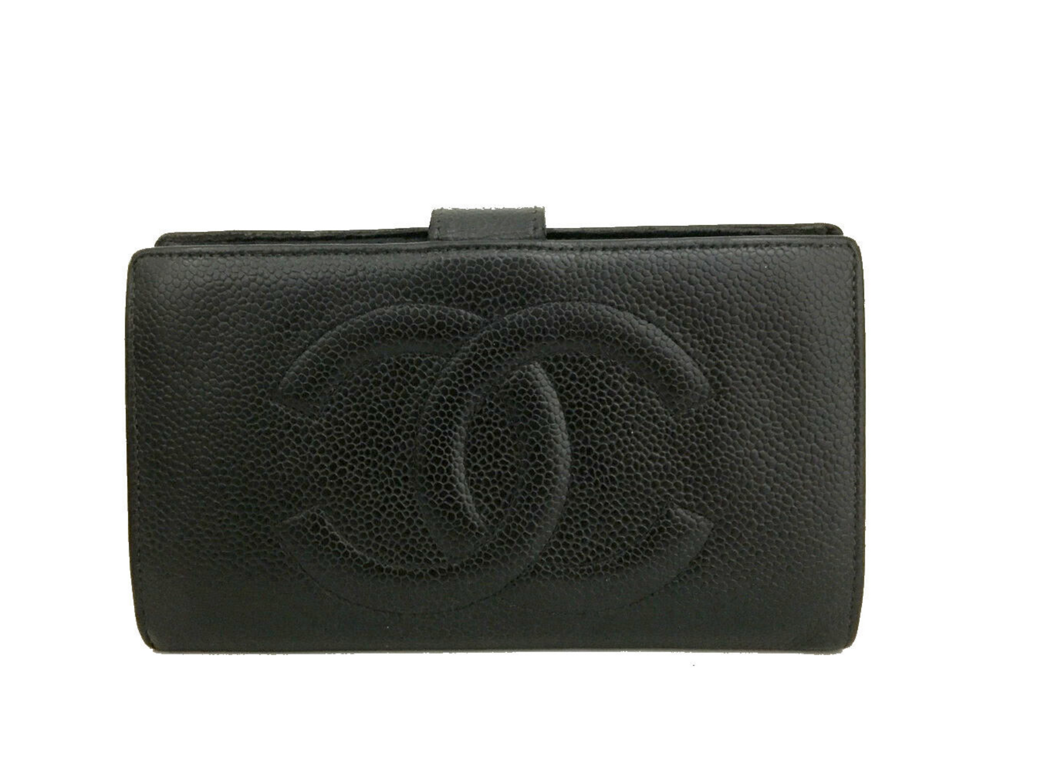 Chanel black patent leather caviar wallet on chain