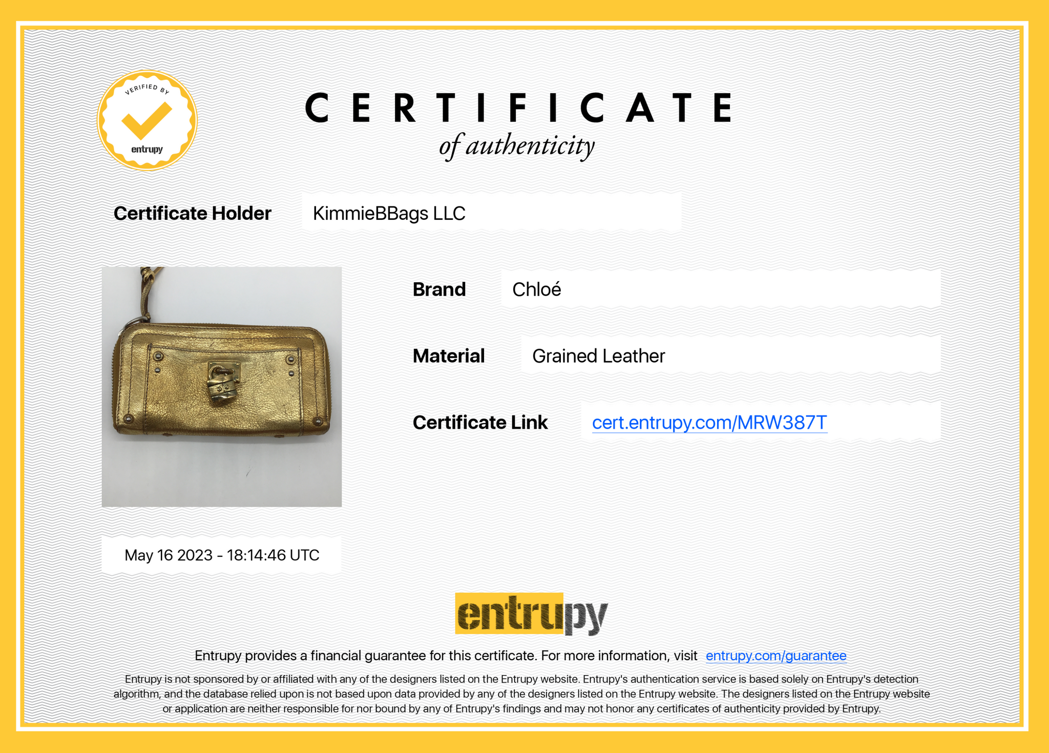 Preloved Chloe Paddington Gold Patent Leather Zip Around Wallet MRW387T 052323 $200 OFF
