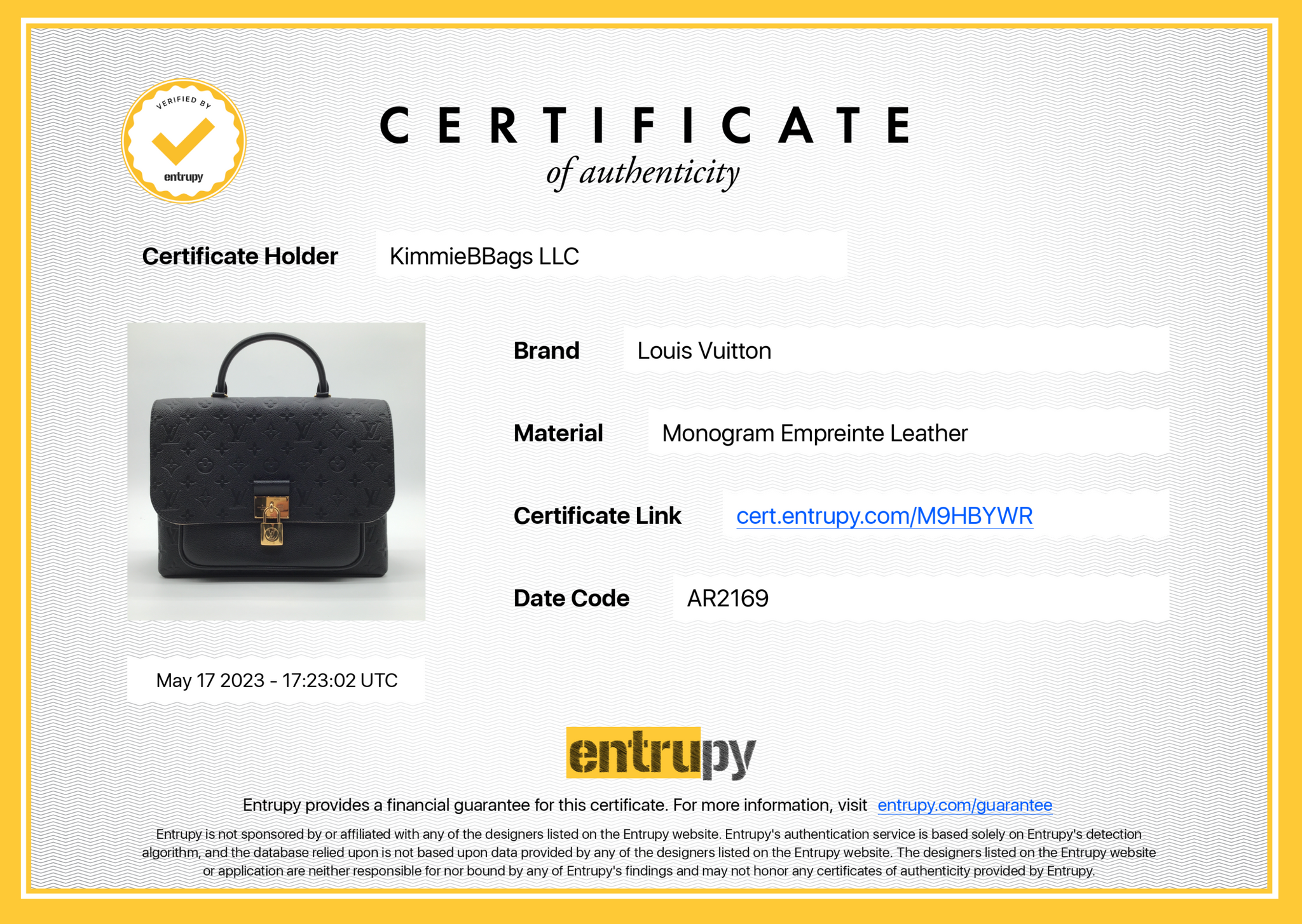 Preloved Louis Vuitton Marignan Black Leather Handbag AR2169 051823 - $200 OFF