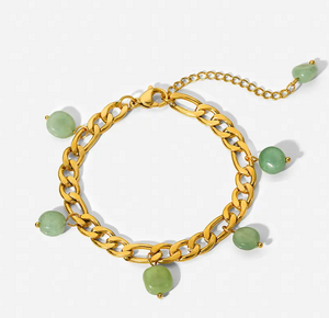 18K Real Gold Plated Natural Jade Figaro Chain Bracelet  DEAL OF THE DAY - 080623