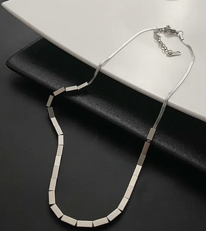 Silver (White Gold) Square Charm Necklace Herringbone Chain Necklace (18K Gold Plated Stainless Steel) DEAL OF THE DAY - LIVE SHOW 072123